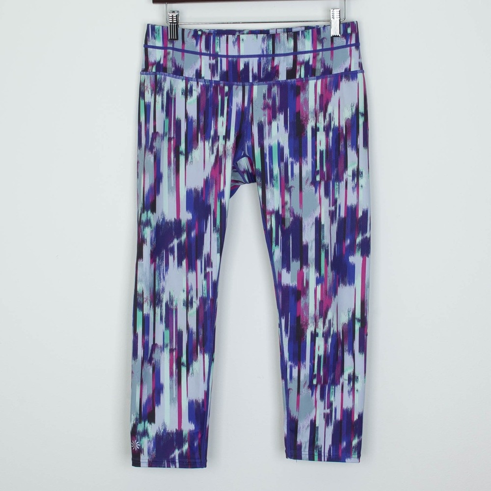Athleta Womens Active Leggings Capri Abstract Print Purple Size M Athletic Gym
